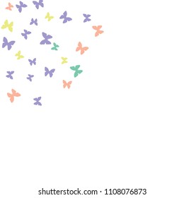 Summer Background with Colorful Butterflies. Simple Feminine Pattern for Card, Invitation, Print. Trendy Decoration with Beautiful Butterfly Silhouettes. Vector Background with Moth

