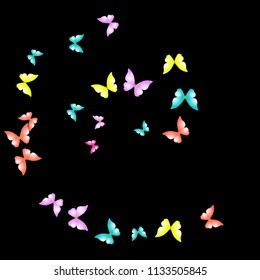 Summer Background with Colorful Butterflies. Simple Feminine Pattern for Card, Invitation, Print. Trendy Decoration with Beautiful Butterfly Silhouettes. Vector Background with Moth
