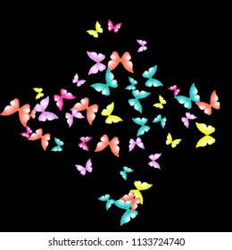 Summer Background with Colorful Butterflies. Simple Feminine Pattern for Card, Invitation, Print. Trendy Decoration with Beautiful Butterfly Silhouettes. Vector Background with Moth

