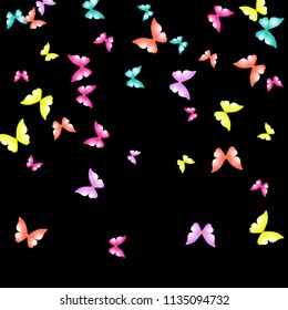 Summer Background with Colorful Butterflies. Simple Feminine Pattern for Card, Invitation, Print. Trendy Decoration with Beautiful Butterfly Silhouettes. Vector Background with Moth
