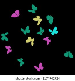 Summer Background with Colorful Butterflies. Simple Feminine Pattern for Card, Invitation, Print. Trendy Decoration with Beautiful Butterfly Silhouettes. Vector Background with Moth
