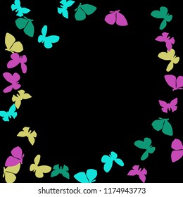 Summer Background with Colorful Butterflies. Simple Feminine Pattern for Card, Invitation, Print. Trendy Decoration with Beautiful Butterfly Silhouettes. Vector Background with Moth
