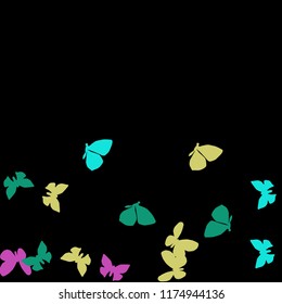 Summer Background with Colorful Butterflies. Simple Feminine Pattern for Card, Invitation, Print. Trendy Decoration with Beautiful Butterfly Silhouettes. Vector Background with Moth
