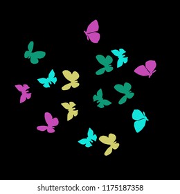 Summer Background with Colorful Butterflies. Simple Feminine Pattern for Card, Invitation, Print. Trendy Decoration with Beautiful Butterfly Silhouettes. Vector Background with Moth
