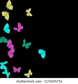 Summer Background with Colorful Butterflies. Simple Feminine Pattern for Card, Invitation, Print. Trendy Decoration with Beautiful Butterfly Silhouettes. Vector Background with Moth
