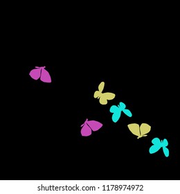 Summer Background with Colorful Butterflies. Simple Feminine Pattern for Card, Invitation, Print. Trendy Decoration with Beautiful Butterfly Silhouettes. Vector Background with Moth
