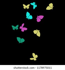 Summer Background with Colorful Butterflies. Simple Feminine Pattern for Card, Invitation, Print. Trendy Decoration with Beautiful Butterfly Silhouettes. Vector Background with Moth

