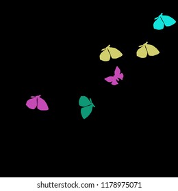 Summer Background with Colorful Butterflies. Simple Feminine Pattern for Card, Invitation, Print. Trendy Decoration with Beautiful Butterfly Silhouettes. Vector Background with Moth
