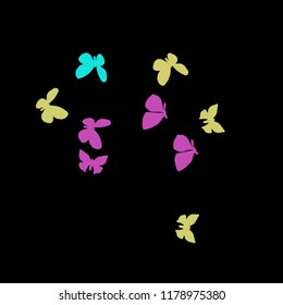 Summer Background with Colorful Butterflies. Simple Feminine Pattern for Card, Invitation, Print. Trendy Decoration with Beautiful Butterfly Silhouettes. Vector Background with Moth
