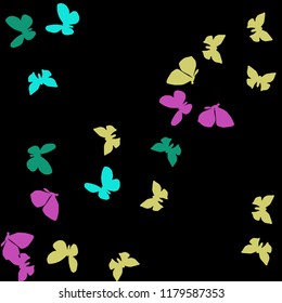 Summer Background with Colorful Butterflies. Simple Feminine Pattern for Card, Invitation, Print. Trendy Decoration with Beautiful Butterfly Silhouettes. Vector Background with Moth
