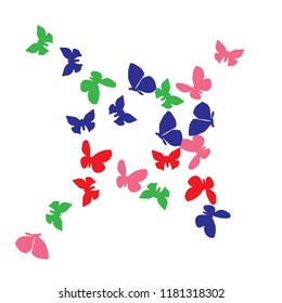 Summer Background with Colorful Butterflies. Simple Feminine Pattern for Card, Invitation, Print. Trendy Decoration with Beautiful Butterfly Silhouettes. Vector Background with Moth
