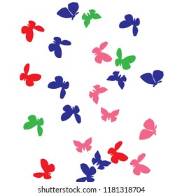 Summer Background with Colorful Butterflies. Simple Feminine Pattern for Card, Invitation, Print. Trendy Decoration with Beautiful Butterfly Silhouettes. Vector Background with Moth
