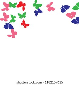 Summer Background with Colorful Butterflies. Simple Feminine Pattern for Card, Invitation, Print. Trendy Decoration with Beautiful Butterfly Silhouettes. Vector Background with Moth
