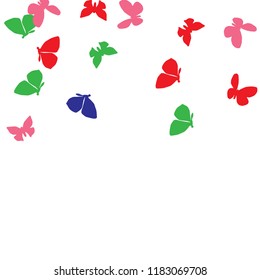 Summer Background with Colorful Butterflies. Simple Feminine Pattern for Card, Invitation, Print. Trendy Decoration with Beautiful Butterfly Silhouettes. Vector Background with Moth
