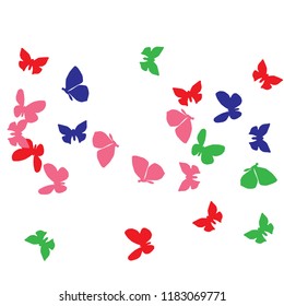 Summer Background with Colorful Butterflies. Simple Feminine Pattern for Card, Invitation, Print. Trendy Decoration with Beautiful Butterfly Silhouettes. Vector Background with Moth
