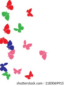 Summer Background with Colorful Butterflies. Simple Feminine Pattern for Card, Invitation, Print. Trendy Decoration with Beautiful Butterfly Silhouettes. Vector Background with Moth
