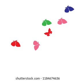 Summer Background with Colorful Butterflies. Simple Feminine Pattern for Card, Invitation, Print. Trendy Decoration with Beautiful Butterfly Silhouettes. Vector Background with Moth
