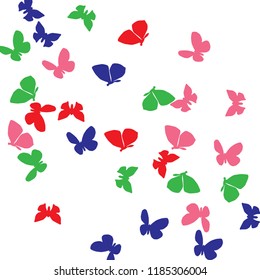 Summer Background with Colorful Butterflies. Simple Feminine Pattern for Card, Invitation, Print. Trendy Decoration with Beautiful Butterfly Silhouettes. Vector Background with Moth
