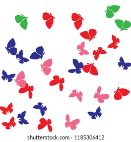 Summer Background with Colorful Butterflies. Simple Feminine Pattern for Card, Invitation, Print. Trendy Decoration with Beautiful Butterfly Silhouettes. Vector Background with Moth
