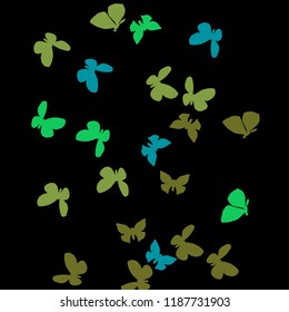 Summer Background with Colorful Butterflies. Simple Feminine Pattern for Card, Invitation, Print. Trendy Decoration with Beautiful Butterfly Silhouettes. Vector Background with Moth
