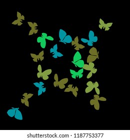Summer Background with Colorful Butterflies. Simple Feminine Pattern for Card, Invitation, Print. Trendy Decoration with Beautiful Butterfly Silhouettes. Vector Background with Moth
