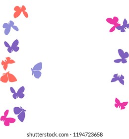 Summer Background with Colorful Butterflies. Simple Feminine Pattern for Card, Invitation, Print. Trendy Decoration with Beautiful Butterfly Silhouettes. Vector Background with Moth
