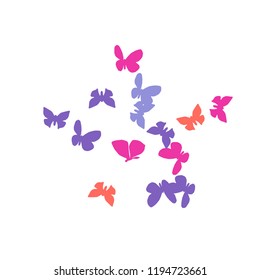 Summer Background with Colorful Butterflies. Simple Feminine Pattern for Card, Invitation, Print. Trendy Decoration with Beautiful Butterfly Silhouettes. Vector Background with Moth

