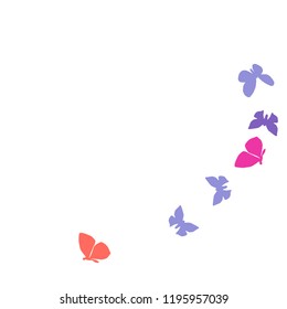 Summer Background with Colorful Butterflies. Simple Feminine Pattern for Card, Invitation, Print. Trendy Decoration with Beautiful Butterfly Silhouettes. Vector Background with Moth
