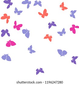 Summer Background with Colorful Butterflies. Simple Feminine Pattern for Card, Invitation, Print. Trendy Decoration with Beautiful Butterfly Silhouettes. Vector Background with Moth
