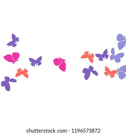 Summer Background with Colorful Butterflies. Simple Feminine Pattern for Card, Invitation, Print. Trendy Decoration with Beautiful Butterfly Silhouettes. Vector Background with Moth
