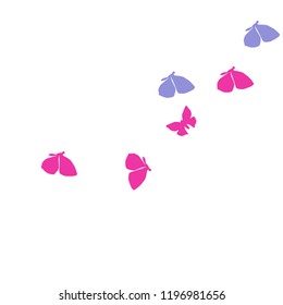 Summer Background with Colorful Butterflies. Simple Feminine Pattern for Card, Invitation, Print. Trendy Decoration with Beautiful Butterfly Silhouettes. Vector Background with Moth
