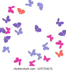 Summer Background with Colorful Butterflies. Simple Feminine Pattern for Card, Invitation, Print. Trendy Decoration with Beautiful Butterfly Silhouettes. Vector Background with Moth
