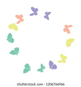 Summer Background with Colorful Butterflies. Simple Feminine Pattern for Card, Invitation, Print. Trendy Decoration with Beautiful Butterfly Silhouettes. Vector Background with Moth