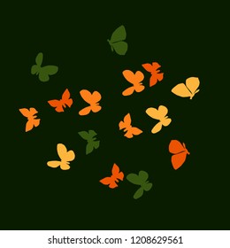 Summer Background with Colorful Butterflies. Simple Feminine Pattern for Card, Invitation, Print. Trendy Decoration with Beautiful Butterfly Silhouettes. Vector Background with Moth