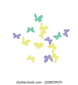 Summer Background with Colorful Butterflies. Simple Feminine Pattern for Card, Invitation, Print. Trendy Decoration with Beautiful Butterfly Silhouettes. Vector Background with Moth