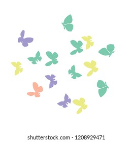 Summer Background with Colorful Butterflies. Simple Feminine Pattern for Card, Invitation, Print. Trendy Decoration with Beautiful Butterfly Silhouettes. Vector Background with Moth