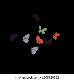 Summer Background with Colorful Butterflies. Simple Feminine Pattern for Card, Invitation, Print. Trendy Decoration with Beautiful Butterfly Silhouettes. Vector Background with Moth