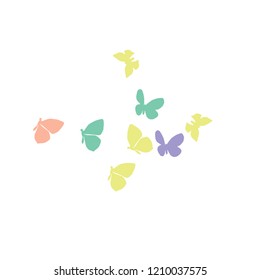 Summer Background with Colorful Butterflies. Simple Feminine Pattern for Card, Invitation, Print. Trendy Decoration with Beautiful Butterfly Silhouettes. Vector Background with Moth