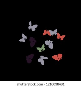 Summer Background with Colorful Butterflies. Simple Feminine Pattern for Card, Invitation, Print. Trendy Decoration with Beautiful Butterfly Silhouettes. Vector Background with Moth