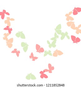 Summer Background with Colorful Butterflies. Simple Feminine Pattern for Card, Invitation, Print. Trendy Decoration with Beautiful Butterfly Silhouettes. Vector Background with Moth
