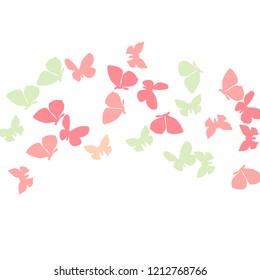 Summer Background with Colorful Butterflies. Simple Feminine Pattern for Card, Invitation, Print. Trendy Decoration with Beautiful Butterfly Silhouettes. Vector Background with Moth
