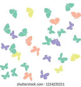 Summer Background with Colorful Butterflies. Simple Feminine Pattern for Card, Invitation, Print. Trendy Decoration with Beautiful Butterfly Silhouettes. Vector Background with Moth
