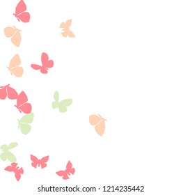 Summer Background with Colorful Butterflies. Simple Feminine Pattern for Card, Invitation, Print. Trendy Decoration with Beautiful Butterfly Silhouettes. Vector Background with Moth
