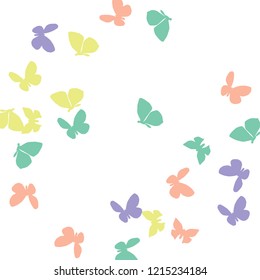 Summer Background with Colorful Butterflies. Simple Feminine Pattern for Card, Invitation, Print. Trendy Decoration with Beautiful Butterfly Silhouettes. Vector Background with Moth
