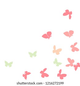 Summer Background with Colorful Butterflies. Simple Feminine Pattern for Card, Invitation, Print. Trendy Decoration with Beautiful Butterfly Silhouettes. Vector Background with Moth
