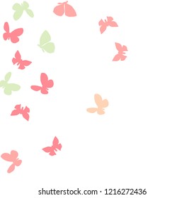 Summer Background with Colorful Butterflies. Simple Feminine Pattern for Card, Invitation, Print. Trendy Decoration with Beautiful Butterfly Silhouettes. Vector Background with Moth
