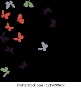 Summer Background with Colorful Butterflies. Simple Feminine Pattern for Card, Invitation, Print. Trendy Decoration with Beautiful Butterfly Silhouettes. Vector Background with Moth
