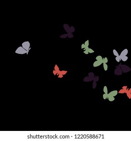 Summer Background with Colorful Butterflies. Simple Feminine Pattern for Card, Invitation, Print. Trendy Decoration with Beautiful Butterfly Silhouettes. Vector Background with Moth
