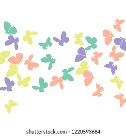 Summer Background with Colorful Butterflies. Simple Feminine Pattern for Card, Invitation, Print. Trendy Decoration with Beautiful Butterfly Silhouettes. Vector Background with Moth
