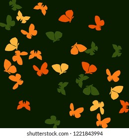 Summer Background with Colorful Butterflies. Simple Feminine Pattern for Card, Invitation, Print. Trendy Decoration with Beautiful Butterfly Silhouettes. Vector Background with Moth
